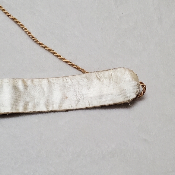 VINTAGE 60s Silk Gold Silver Metal Filigree Embroidered Tassle Tie-Waist Belt - Picture 10 of 11